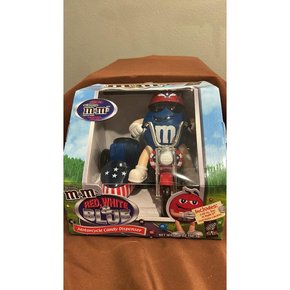 M&M Candy Dispenser Red White & Blue Motorcycle No Candy